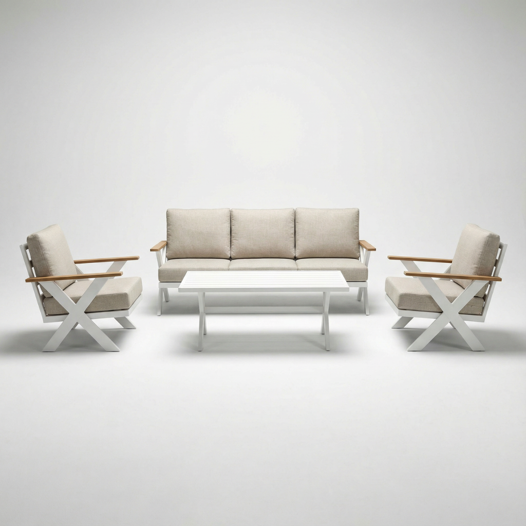 פינת ישיבה מפוארת ואיכותית מאלומיניום בצבע לבן דגם קולומבוס