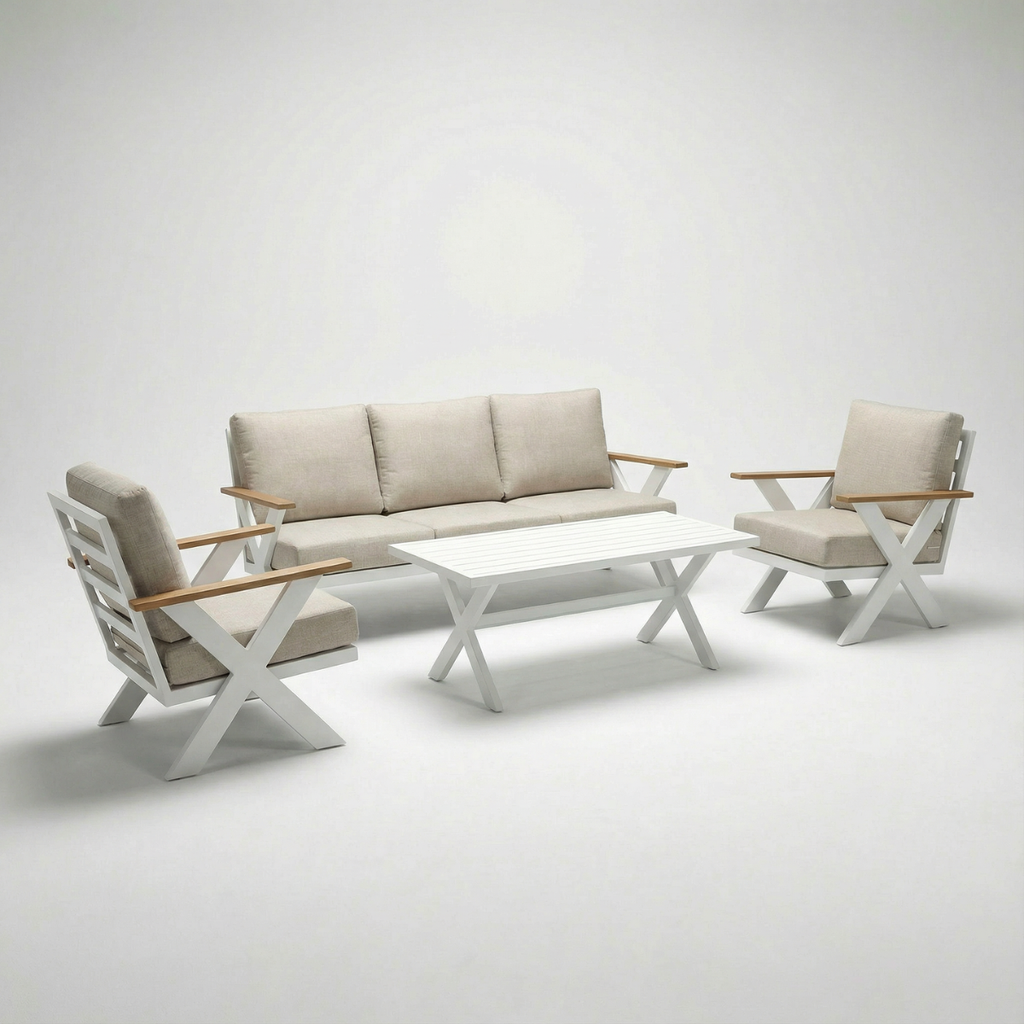 פינת ישיבה מפוארת ואיכותית מאלומיניום בצבע לבן דגם קולומבוס