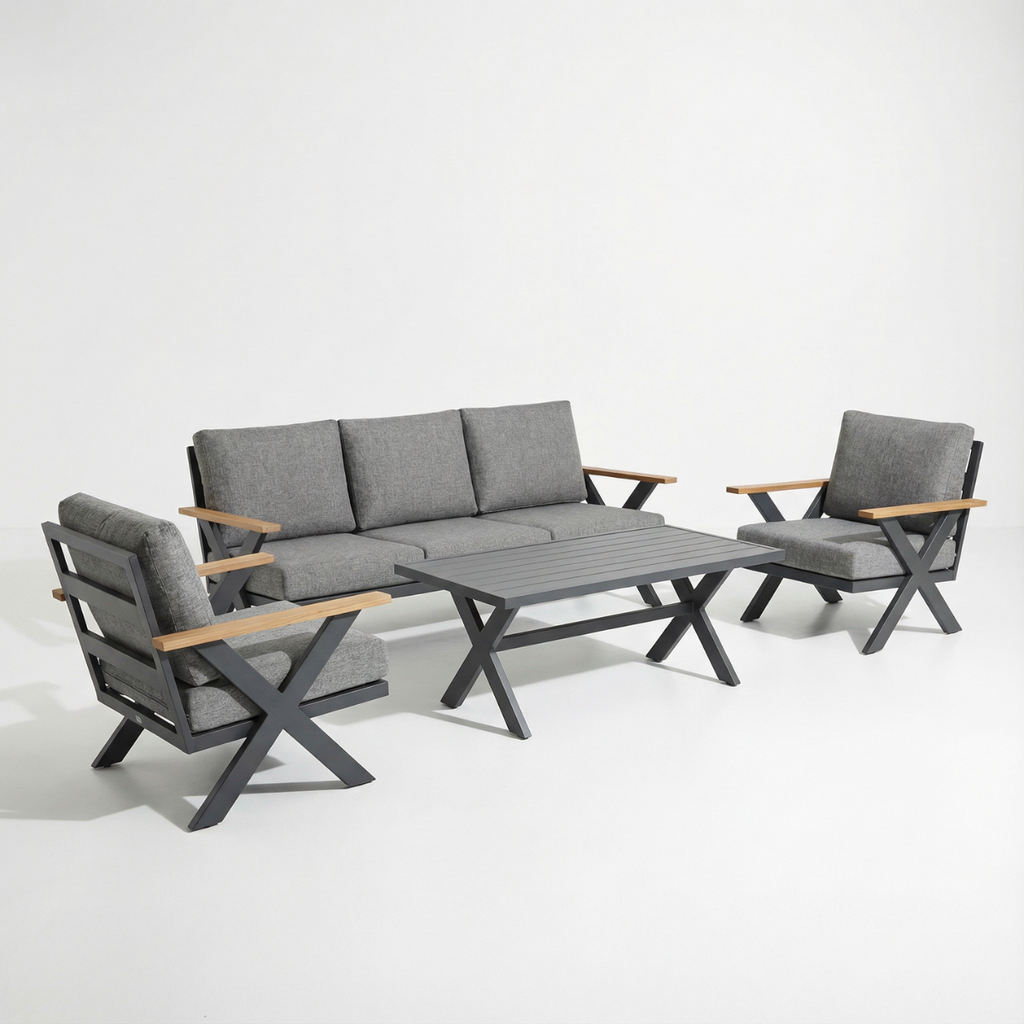 פינת ישיבה מפוארת ואיכותית מאלומיניום בצבע אפור דגם קולומבוס