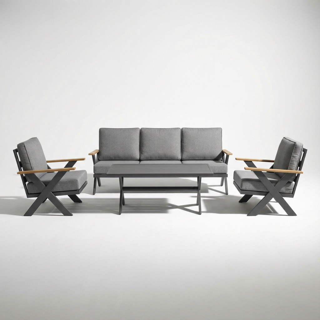 פינת ישיבה מפוארת ואיכותית מאלומיניום בצבע אפור דגם קולומבוס