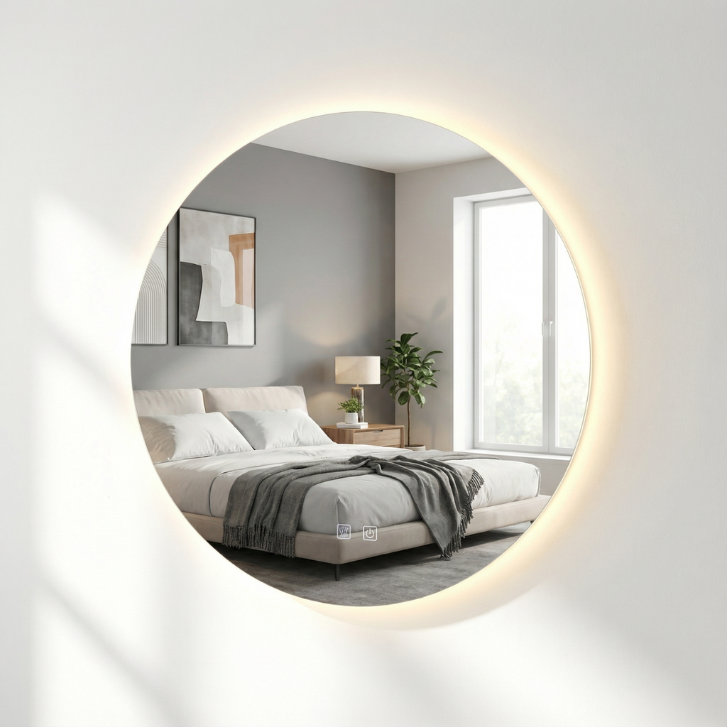 מראה עגולה עם תאורת לד היקפית ומפיג אדים קוטר 80 ס