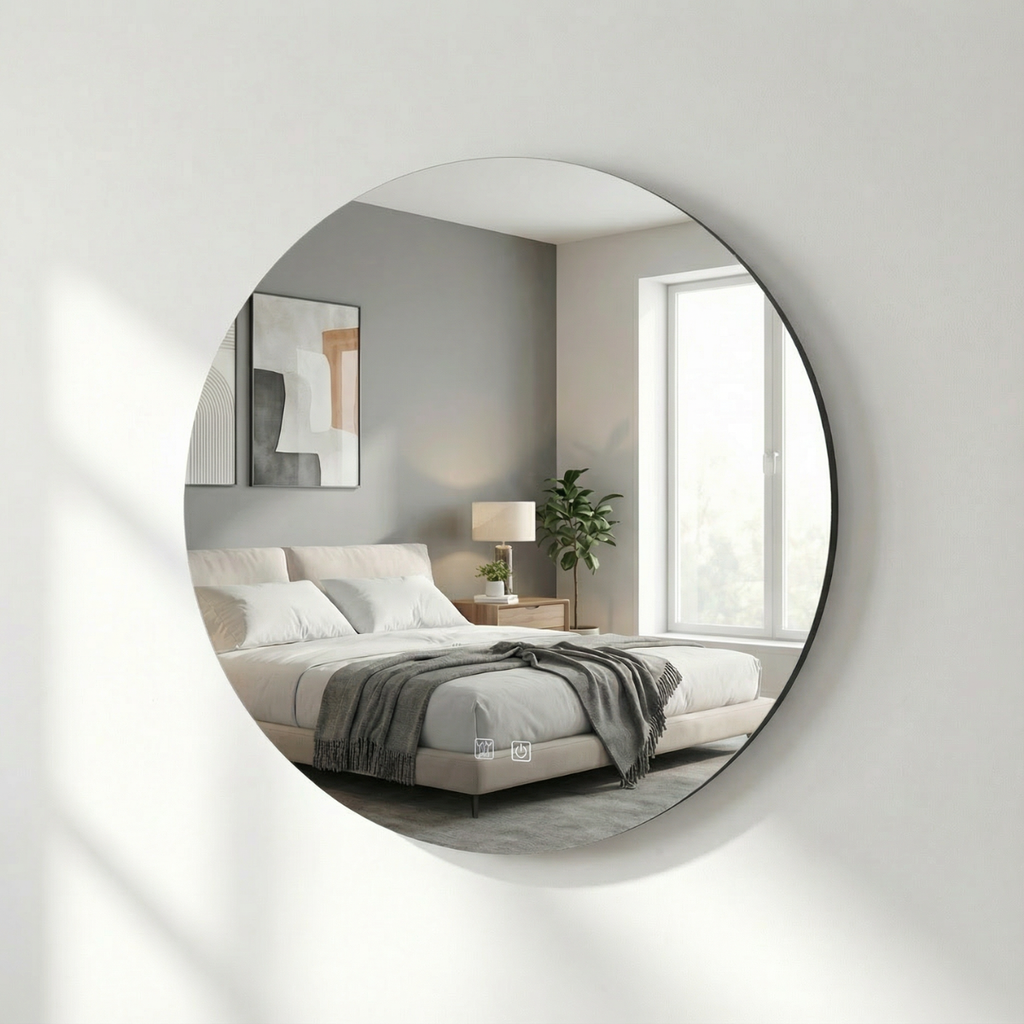 מראה עגולה עם תאורת לד היקפית ומפיג אדים קוטר 80 ס