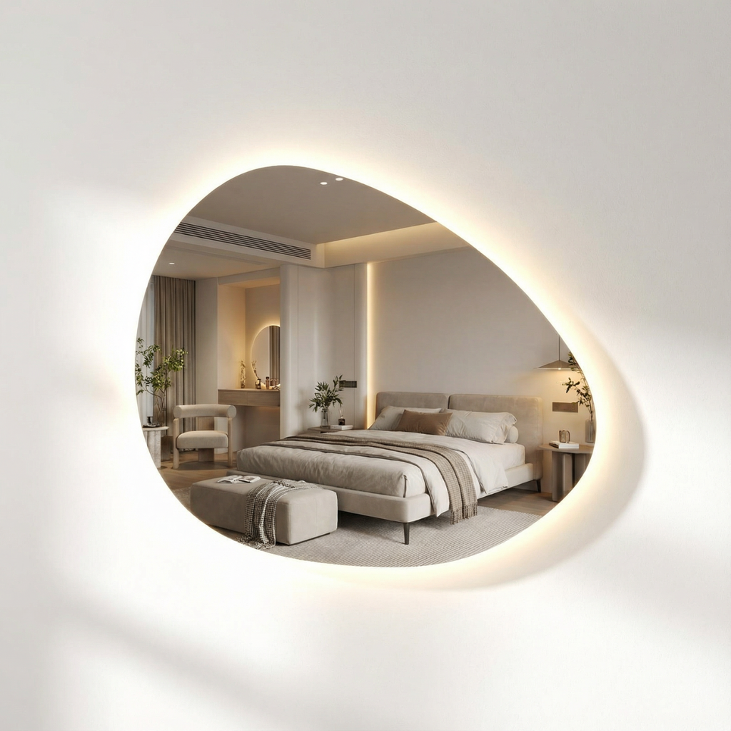 מראת קיר עם תאורת לד היקפית ומפיג אדים