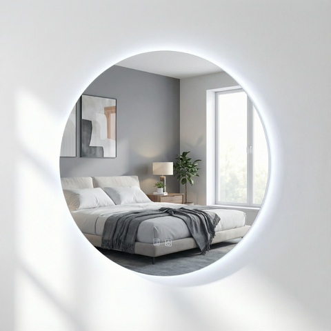 מראה עגולה עם תאורת לד היקפית ומפיג אדים קוטר 80 ס"מ