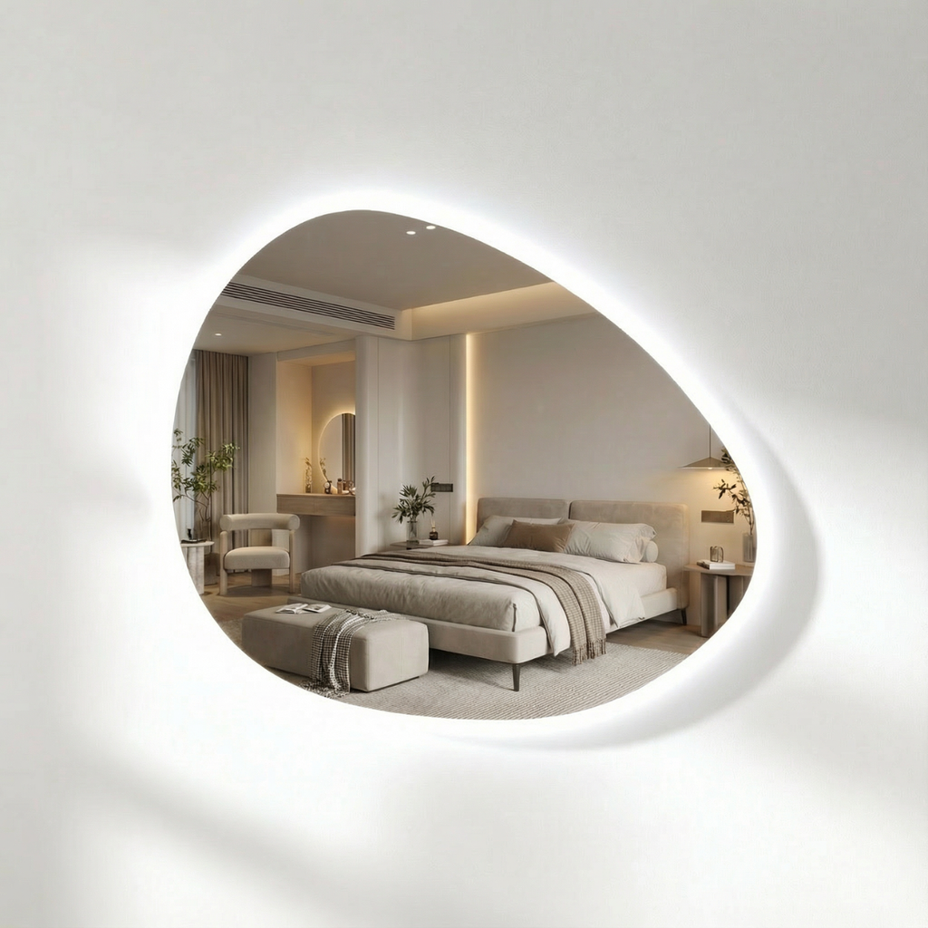 מראת קיר עם תאורת לד היקפית ומפיג אדים