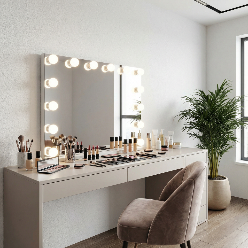 מראת איפור מקצועית עם נורות תאורה גדולות 65*80