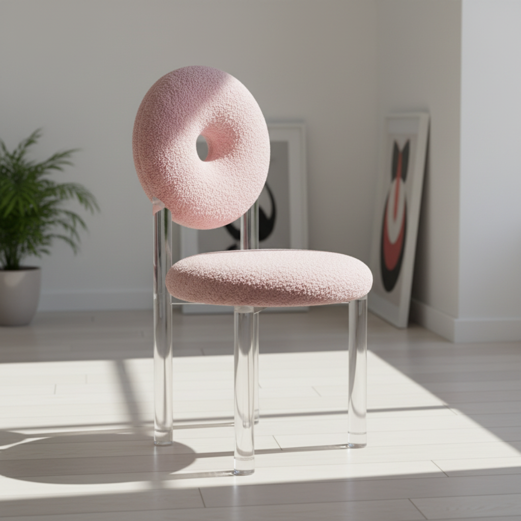כסא בוקלה בעיצוב ייחודי בצבע ורוד דגם לורן