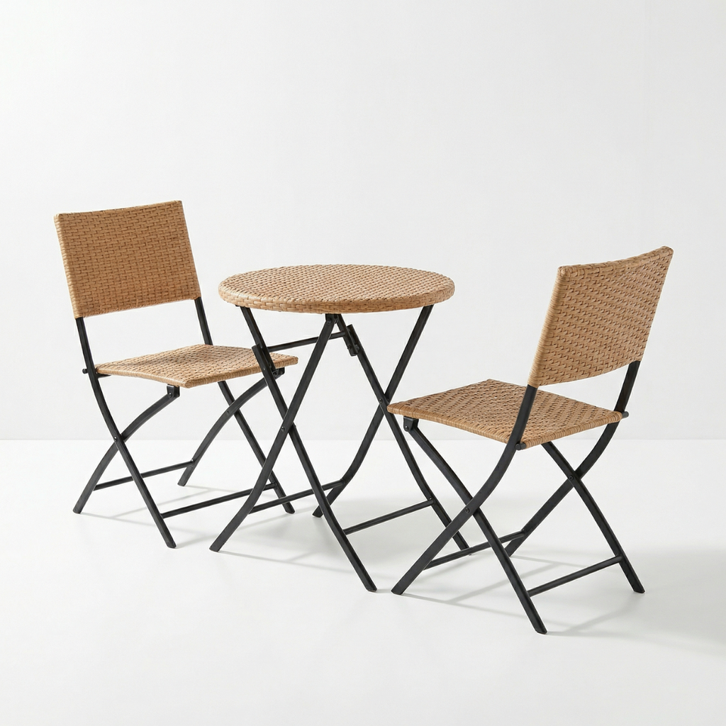 סט זוגי מתקפל לגינה ולמרפסת בצבע עץ דגם ליון