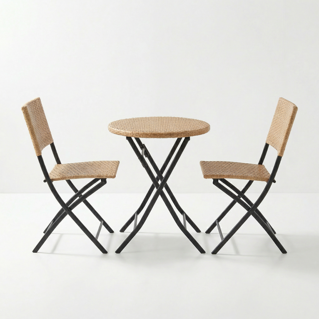 סט זוגי מתקפל לגינה ולמרפסת בצבע עץ דגם ליון