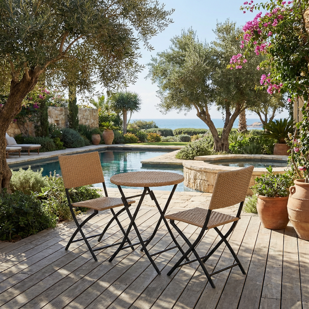 סט זוגי מתקפל לגינה ולמרפסת בצבע עץ דגם ליון