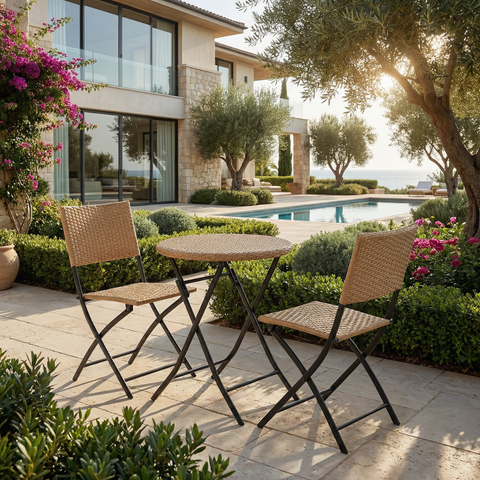 סט זוגי מתקפל לגינה ולמרפסת בצבע עץ דגם ליון