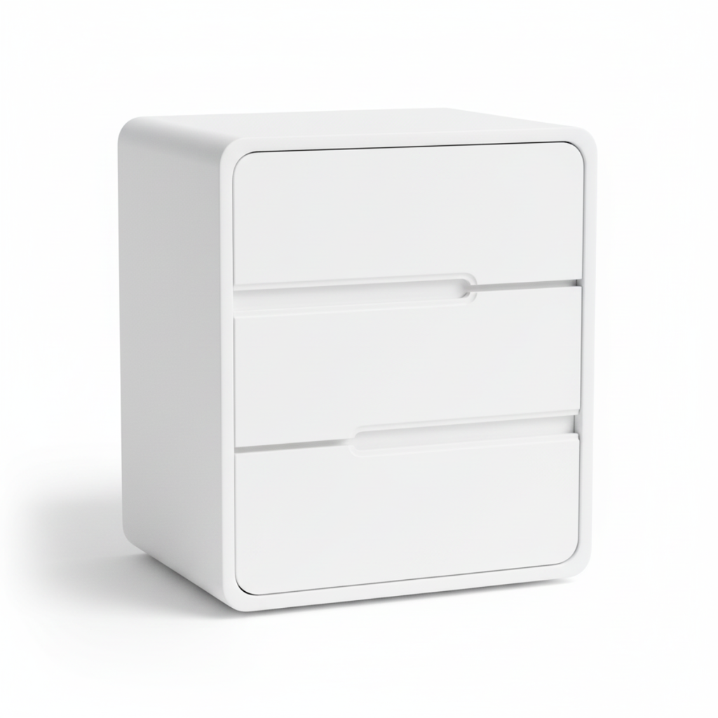 שידת לילה מעוצבת לחדר שינה בצבע לבן