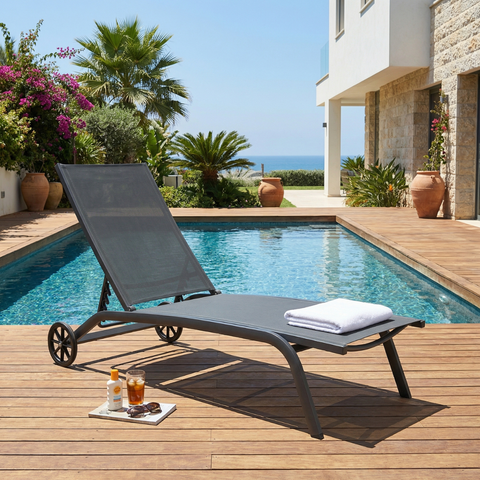 מיטת שיזוף מאלומיניום עם גלגלים לגינה ולמרפסת דגם מאליבו