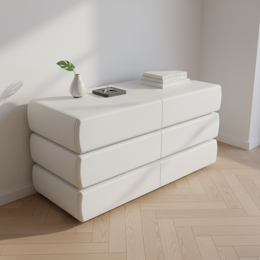 שידת אחסון מעוצבת עם מגירות בצבע לבן דגם לונדון