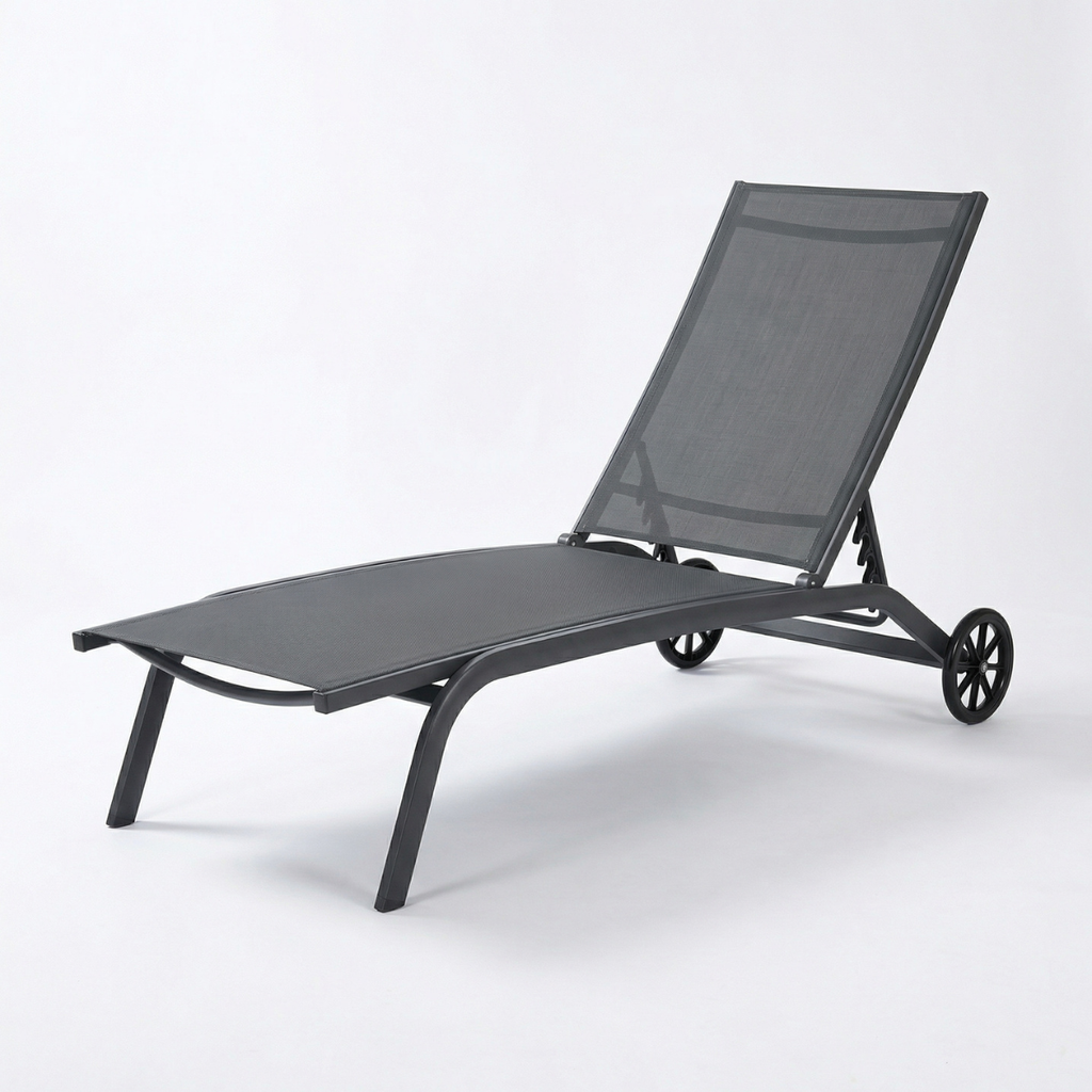 מיטת שיזוף מאלומיניום עם גלגלים לגינה ולמרפסת דגם מאליבו