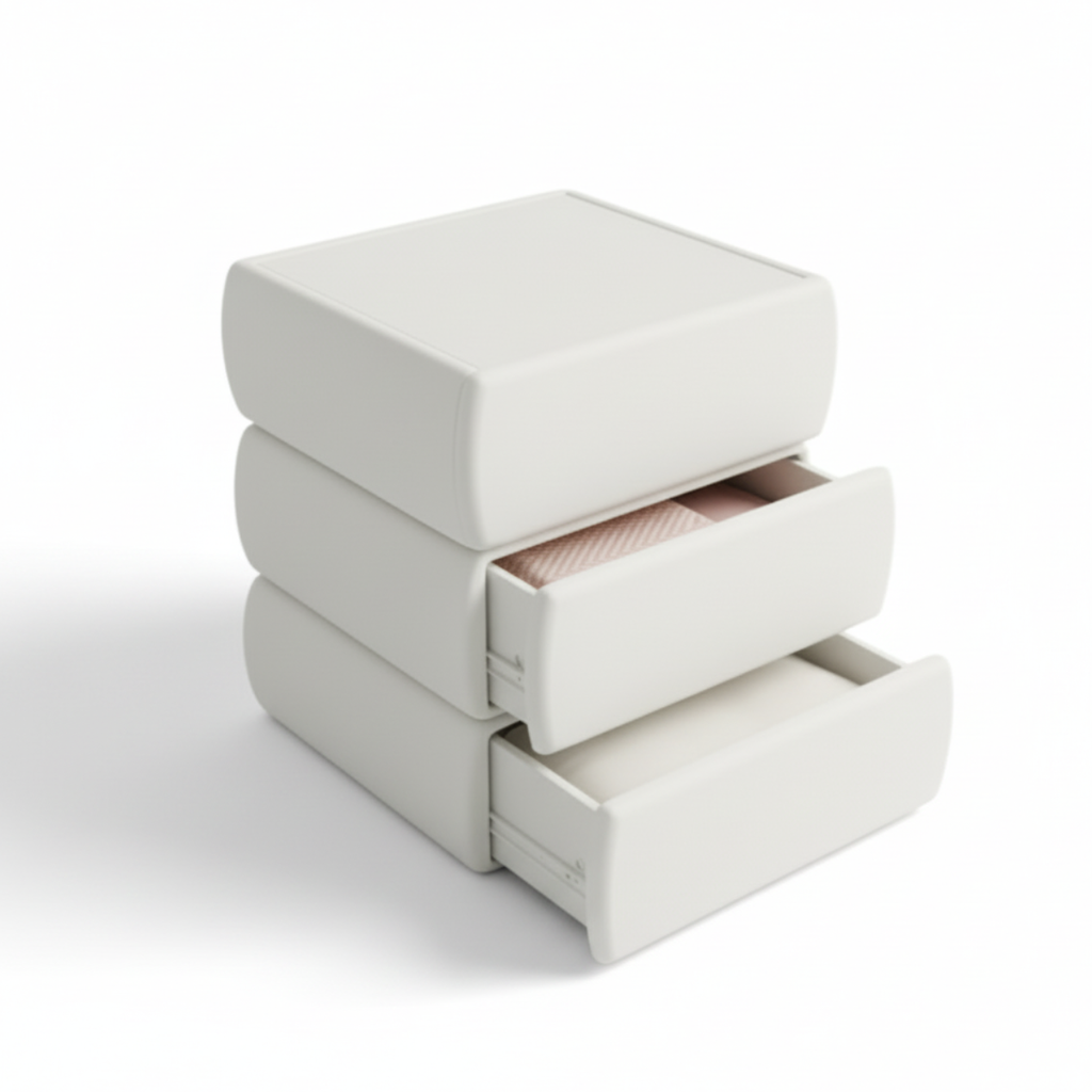 שידת לילה מעוצבת עם מגירות לחדר שינה בצבע לבן דגם לונדון