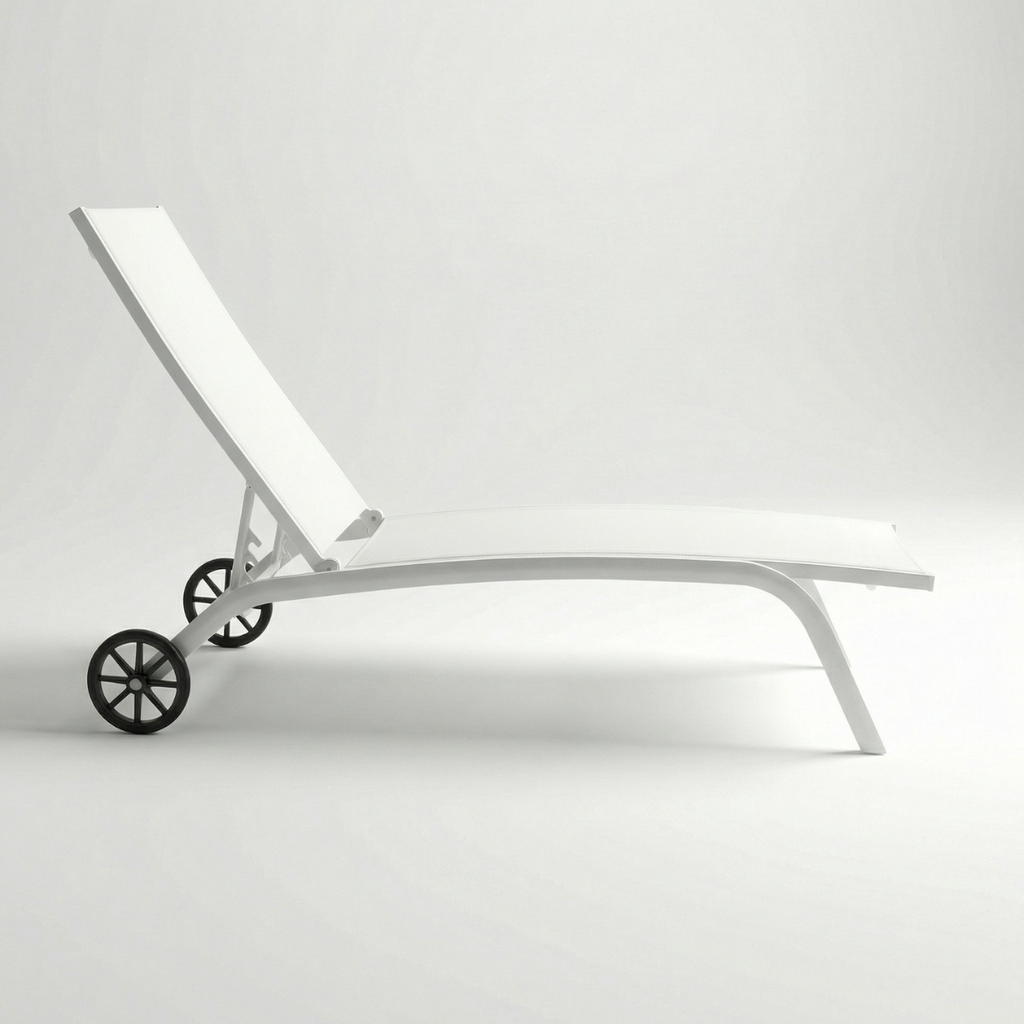 מיטת שיזוף מאלומיניום עם גלגלים לגינה ולמרפסת בצבע לבן דגם מאליבו
