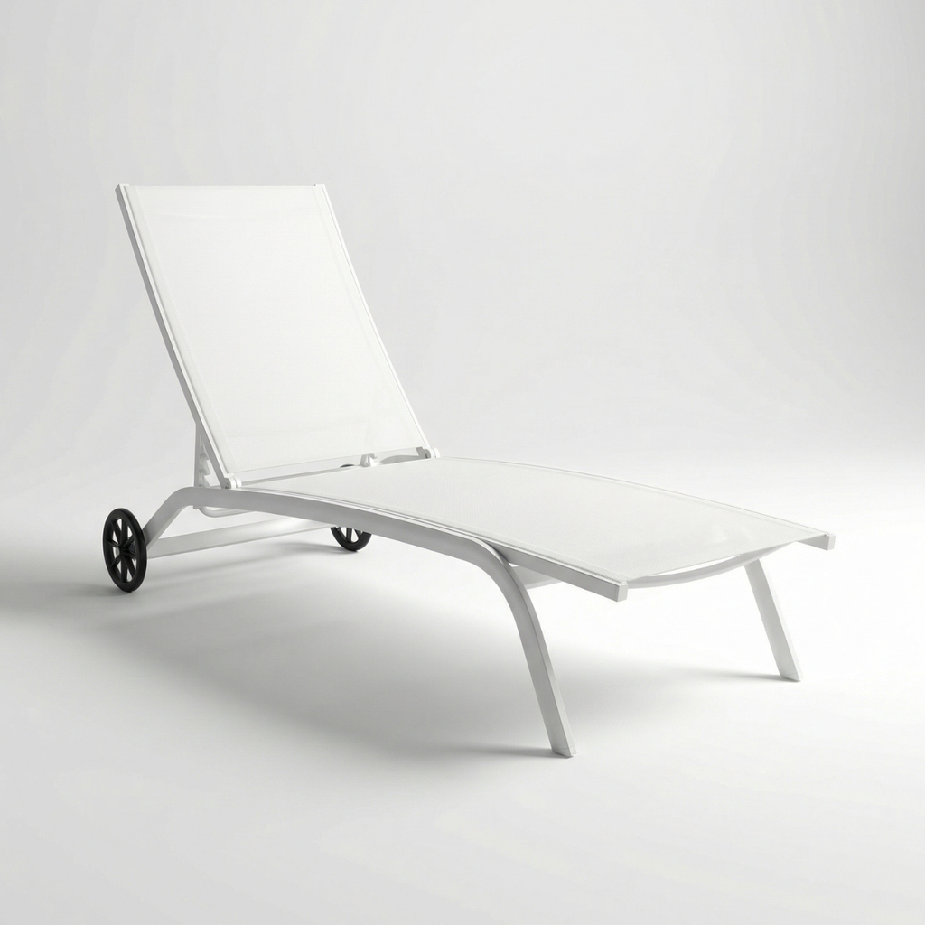 מיטת שיזוף מאלומיניום עם גלגלים לגינה ולמרפסת בצבע לבן דגם מאליבו