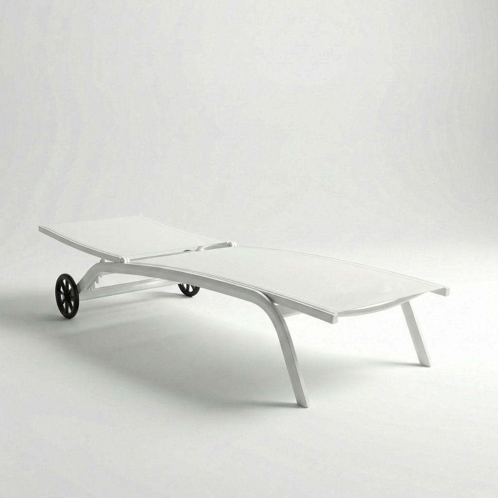 מיטת שיזוף מאלומיניום עם גלגלים לגינה ולמרפסת בצבע לבן דגם מאליבו