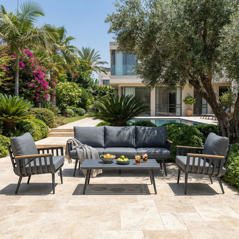 פינת ישיבה איכותית מעוצבת מאלומיניום בצבע אפור דגם בוסטון