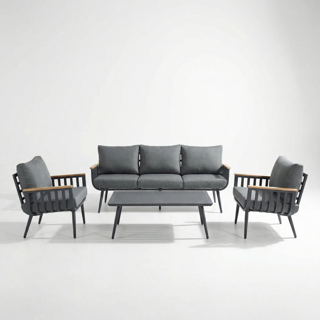 פינת ישיבה איכותית מעוצבת מאלומיניום בצבע אפור דגם בוסטון