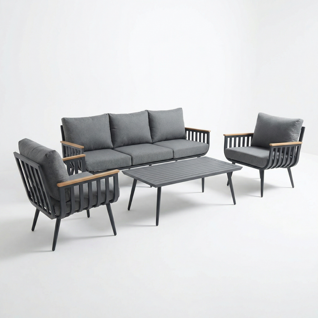 פינת ישיבה איכותית מעוצבת מאלומיניום בצבע אפור דגם בוסטון