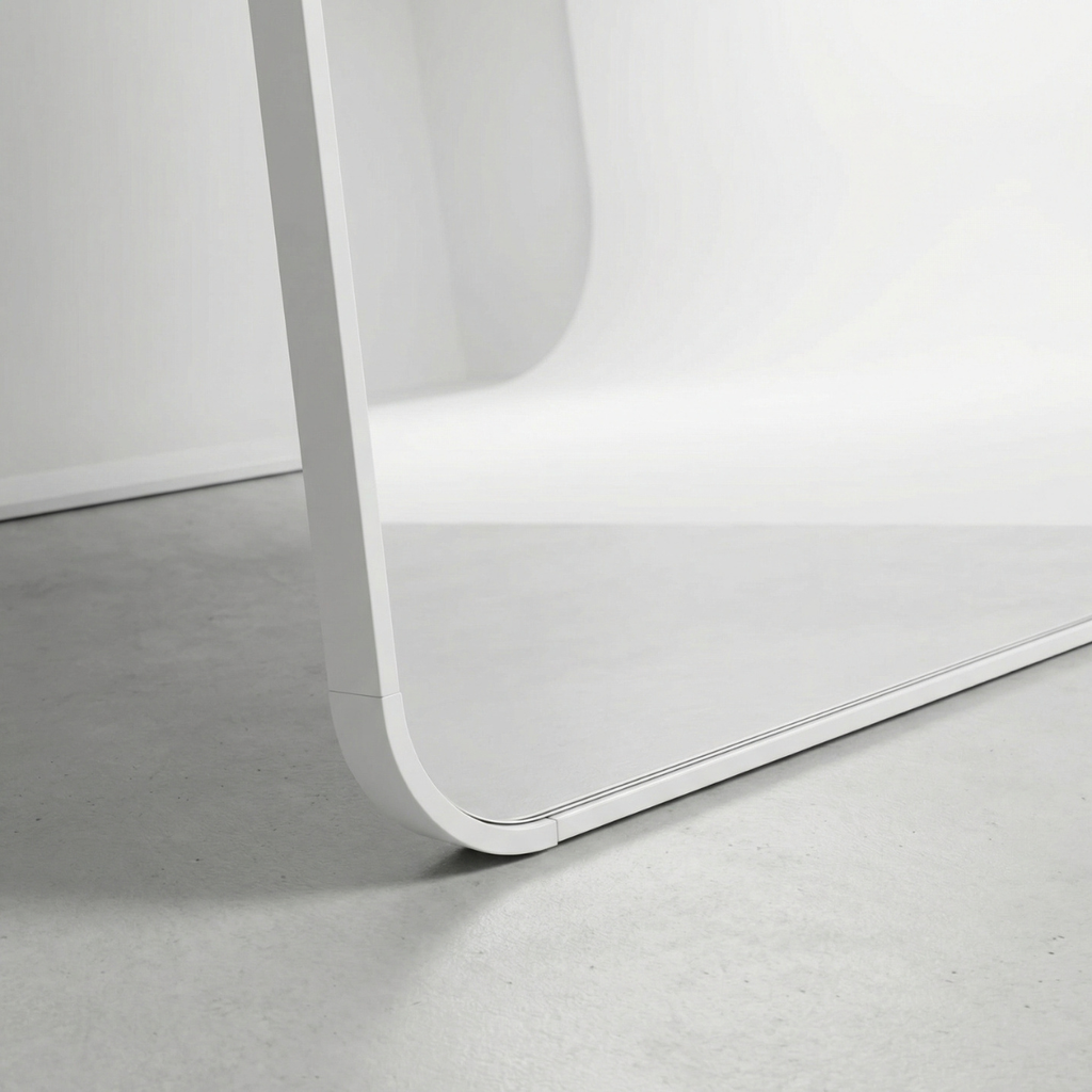 מראת גוף גדולה עם מסגרת לבנה נתלית ועומדת 80*180