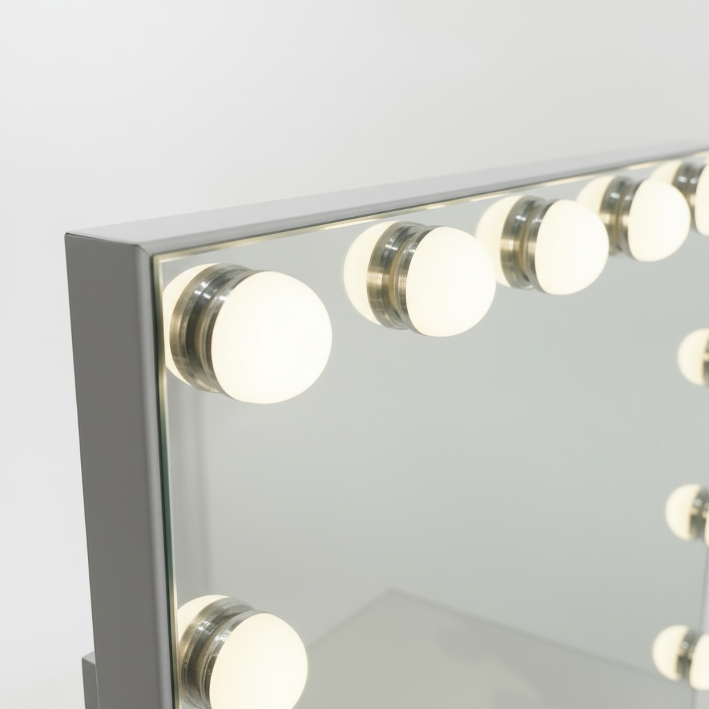 שידת איפור מקצועית בצבע לבן כולל מראת הוליווד דגם מדריד