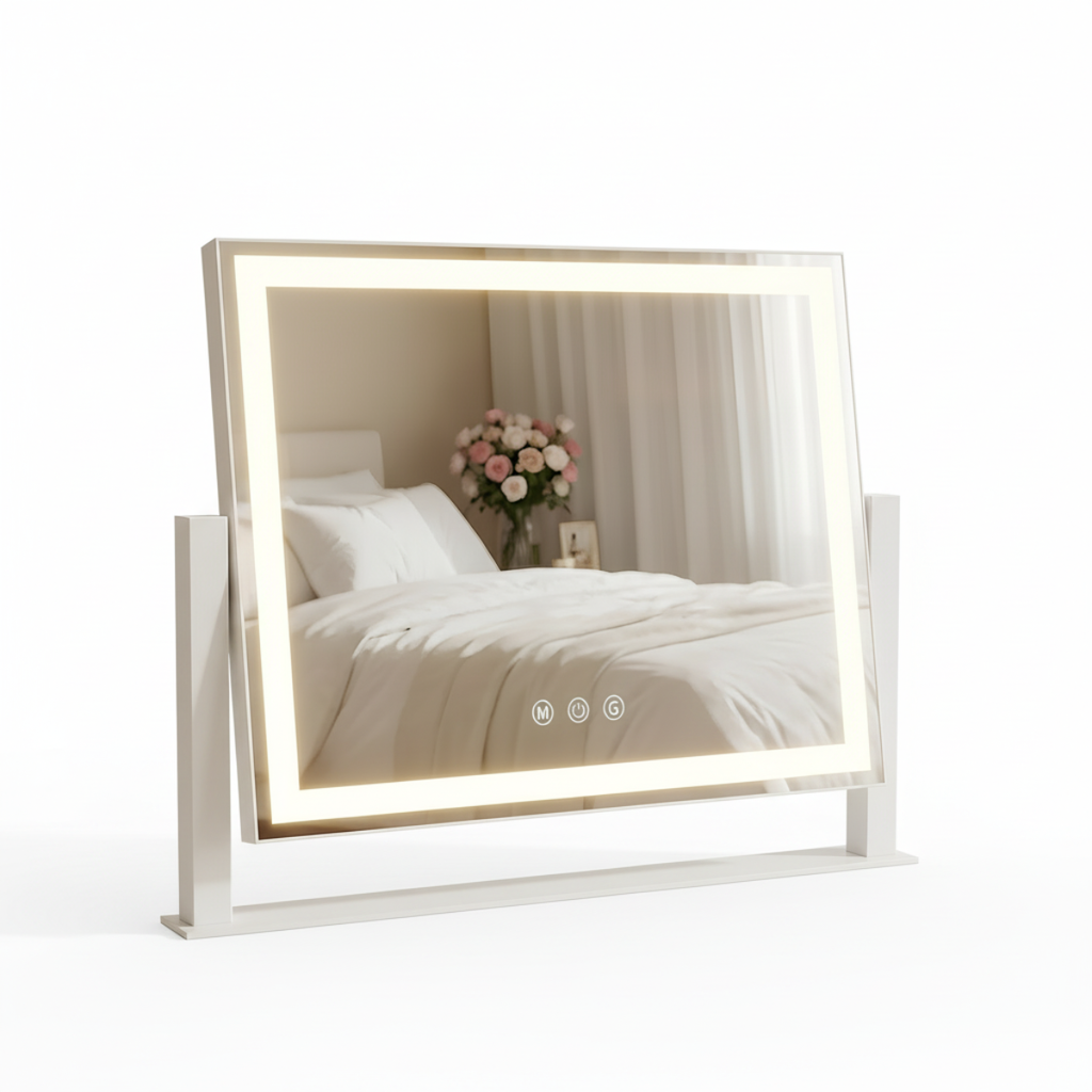 מראת לד יוקרתית עם תאורה לשידת איפור בצבע לבן 60*45