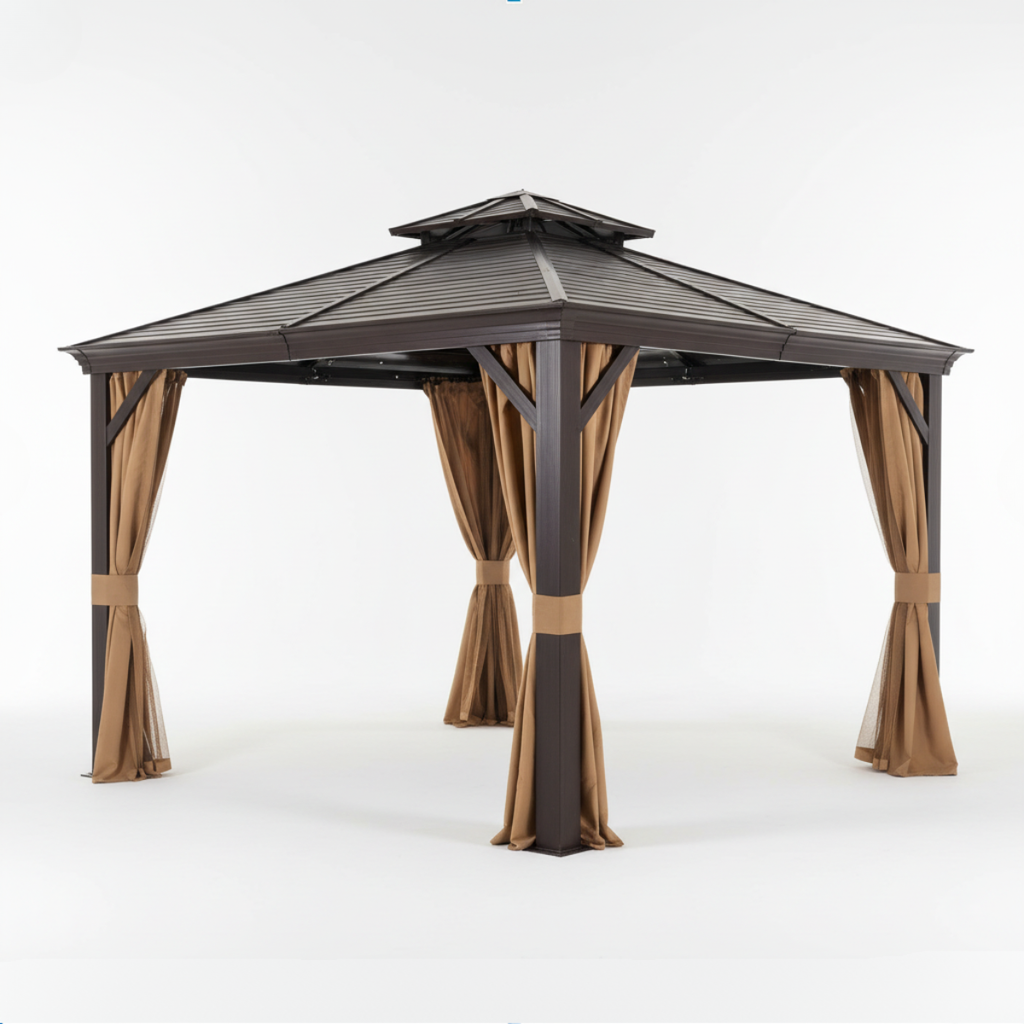 גזיבו פרגולה מפואר ומאסיבי מאלומיניום עם גג מגולוון 3*3