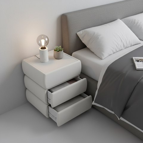 שידת לילה מעוצבת עם מגירות לחדר שינה בצבע לבן דגם לונדון