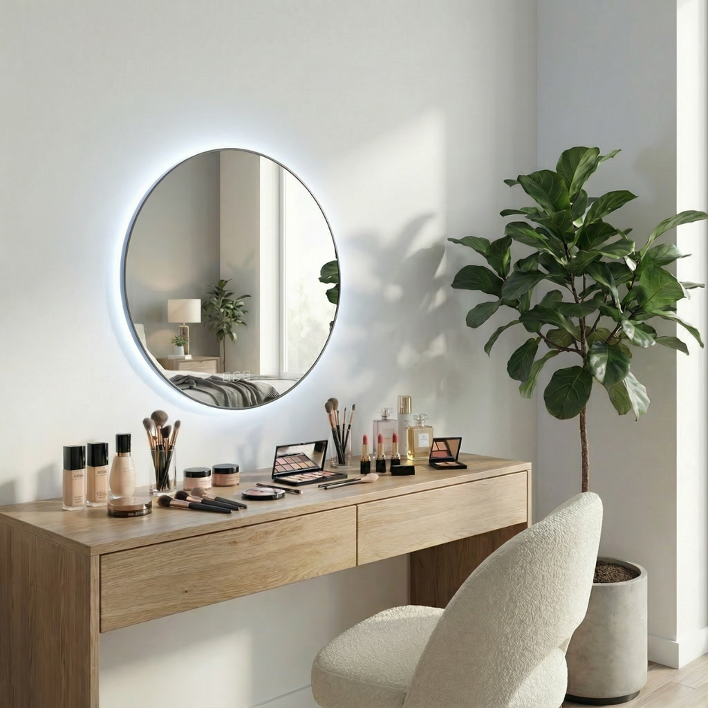 מראה עגולה עם תאורת לד היקפית ומפיג אדים קוטר 80 ס