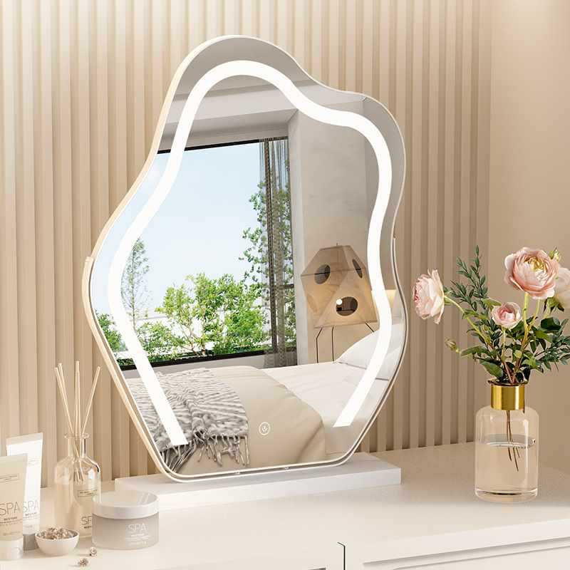 מראת לד שולחנית בצורת ענן לשידת איפור בצבע לבן