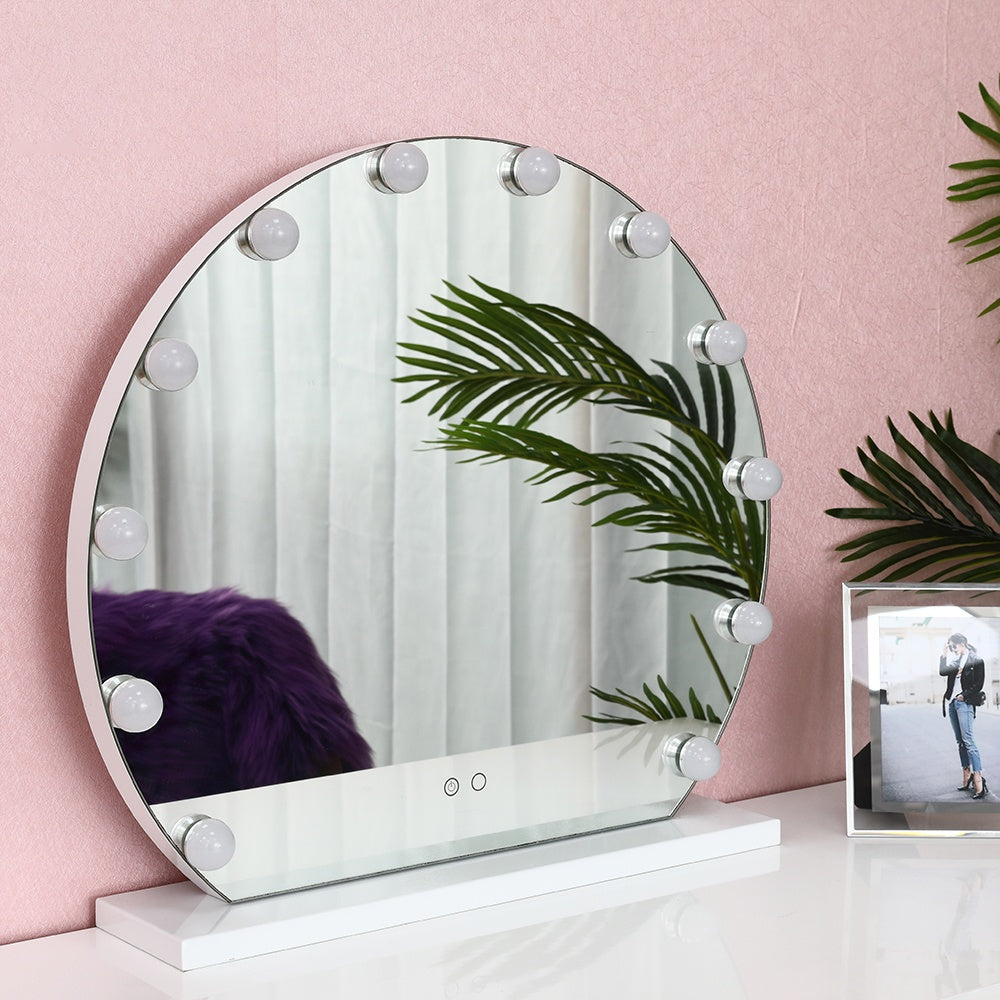 מראת איפור שולחנית עגולה עם נורות תאורה