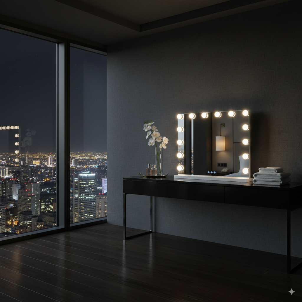 מראת הוליווד יוקרתית עם תאורה לשידת איפור במגוון צבעים 60*80