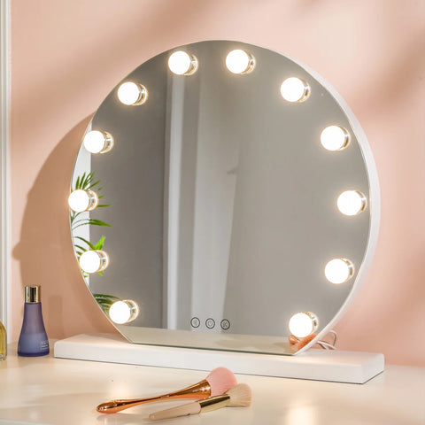 מראת איפור שולחנית עגולה עם נורות תאורה