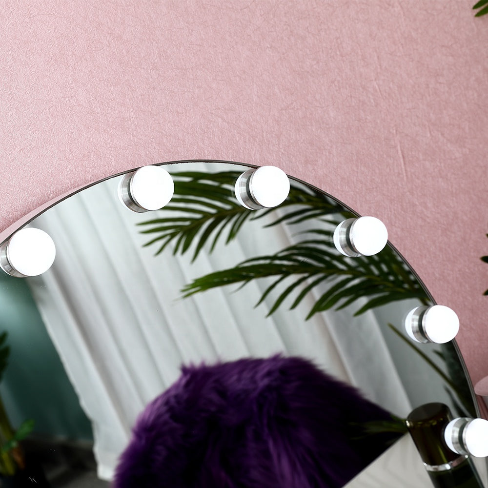 מראת איפור שולחנית עגולה עם נורות תאורה